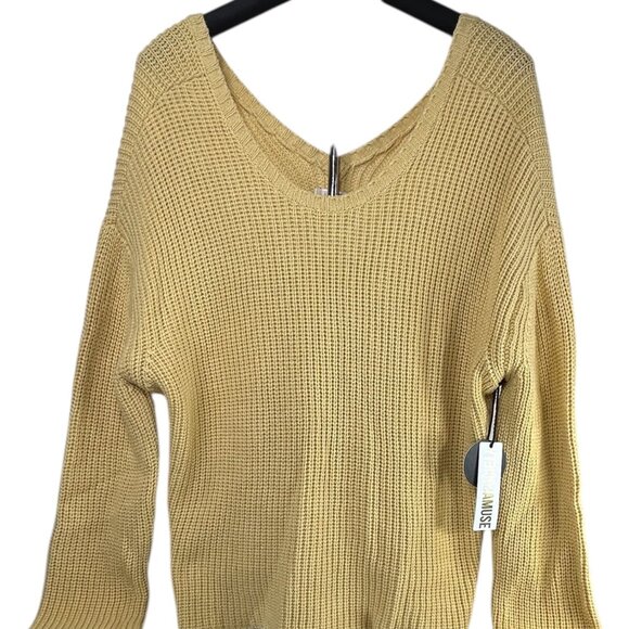 AMUSE SOCIETY Sunset Road Sweater Sz L Yellow VBack Oversize Knit Cotton Acrylic - Picture 2 of 9